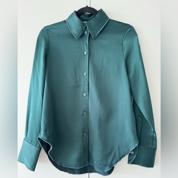 H&M Women's Dark Green Satin Button Down Shirt US XS - Picture 3 of 13